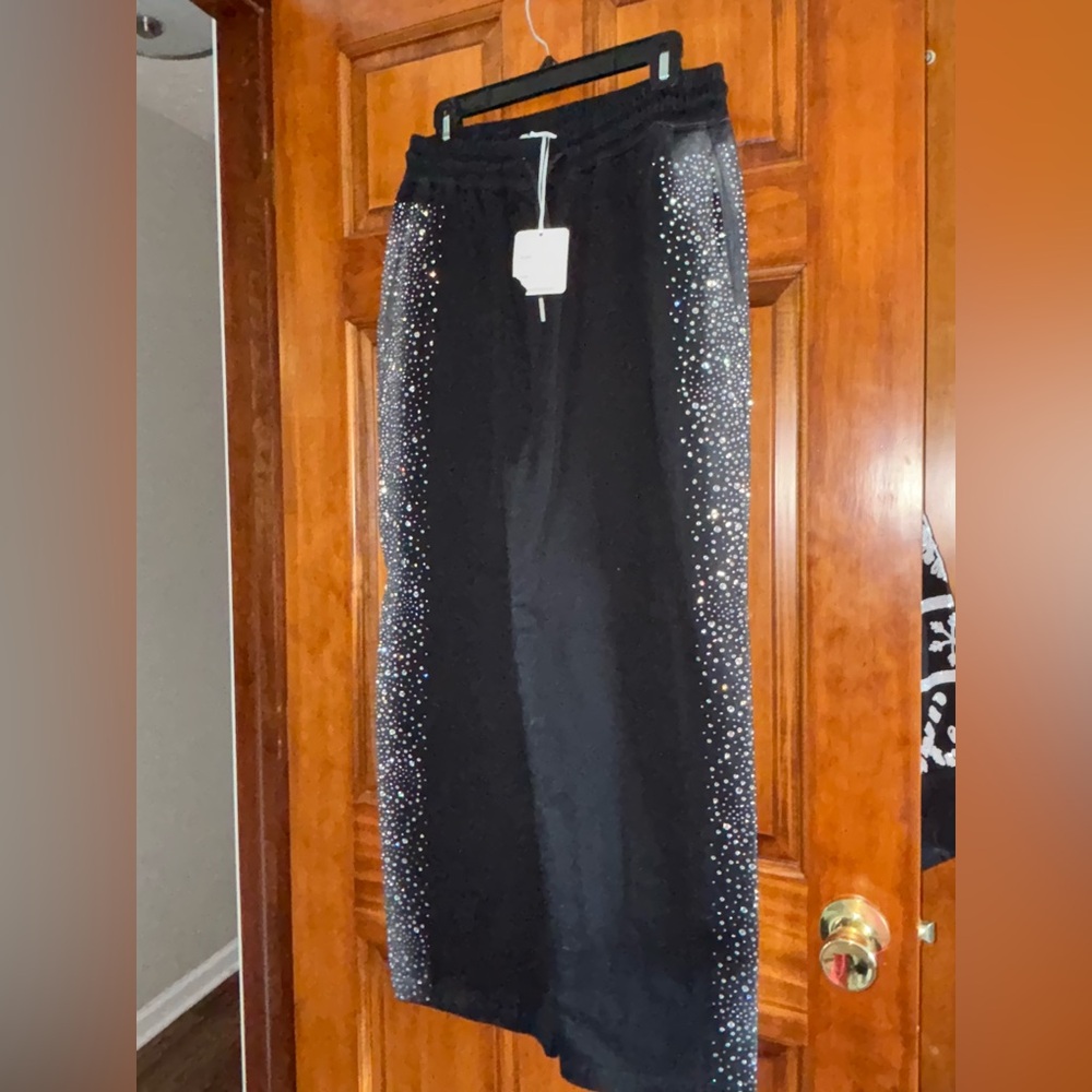 Davi & Dani black rhinestone pull on drawstring jeans pants NWT